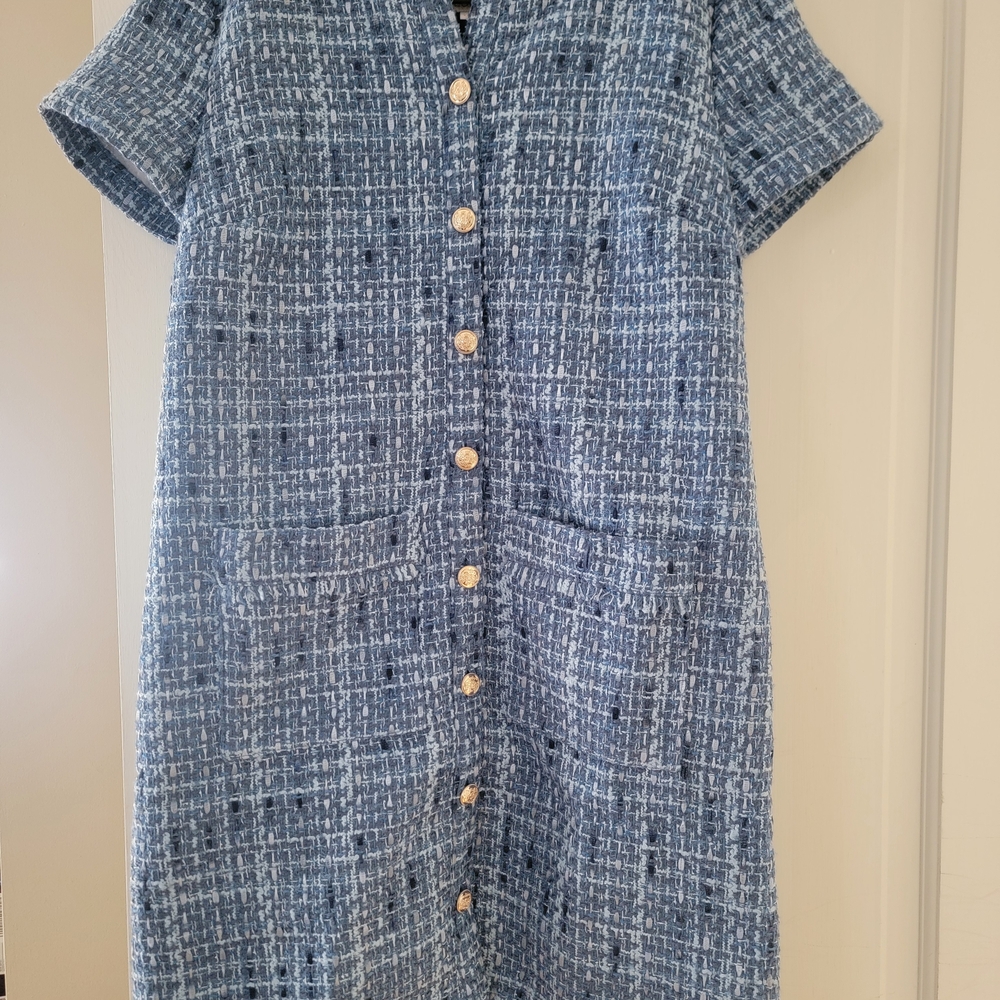 LOFT Blue Tweed Mini Dress - Picture 4 of 6